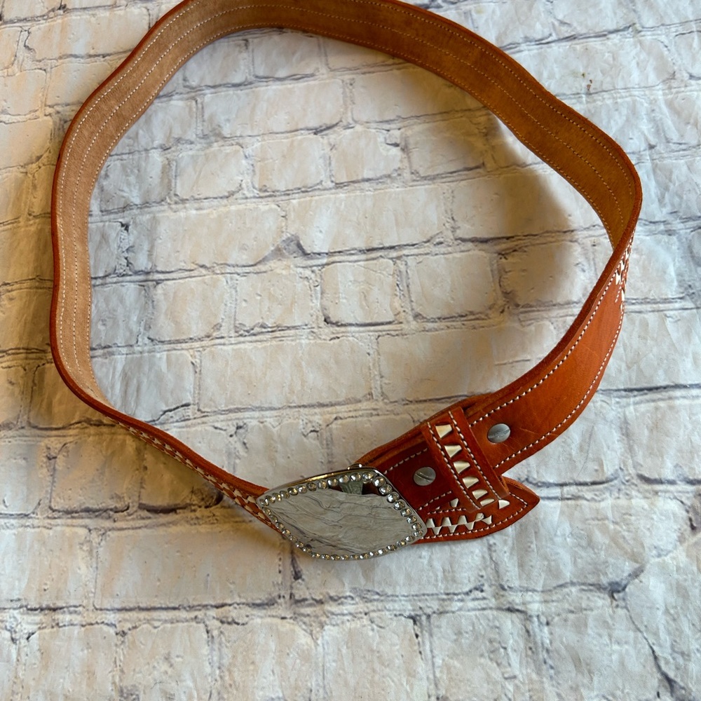 Brown and White Patterned Men's Belt - Picture 8 of 15